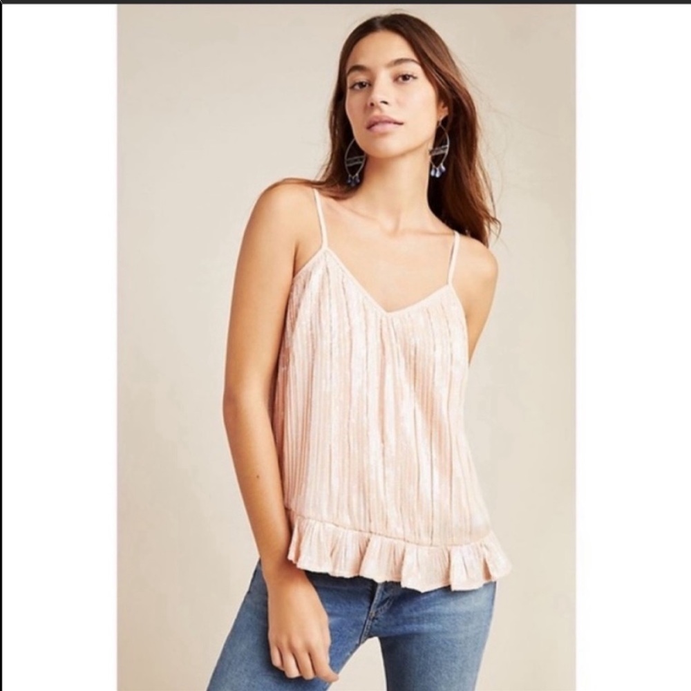 NEW Anthropologie Pink Beaded Cami Tank Top Size 2